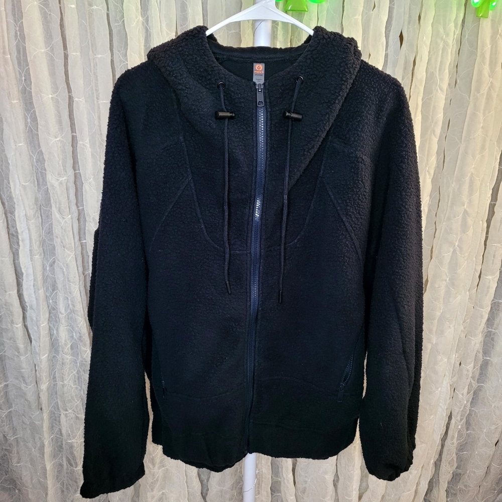 Mono B Black Sherpa Fleece Zip Up Hoodie Full Length Large Nwt Boutique